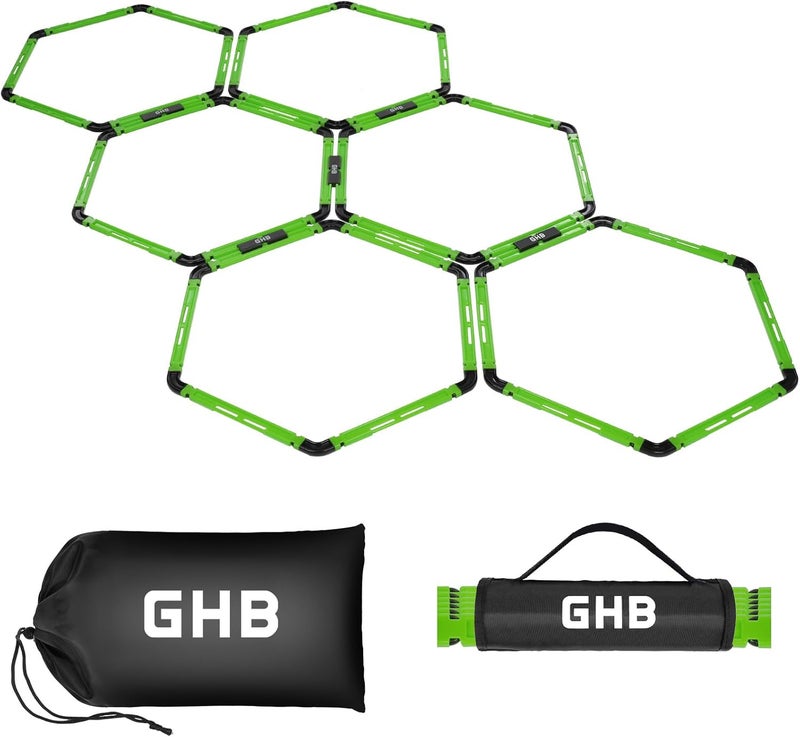 GHB Hex Agility Rings Speed Rings with Carrying Bag 6 Set Portable Hexagon Rings, Agility Ladder for Agility Footwork Training - Image 1